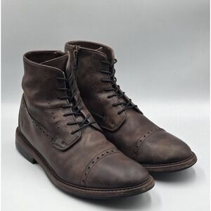 Frye Cap Toe Boots Mens 8.5 Brown Leather Side Zip Lace Up Distressed Boots